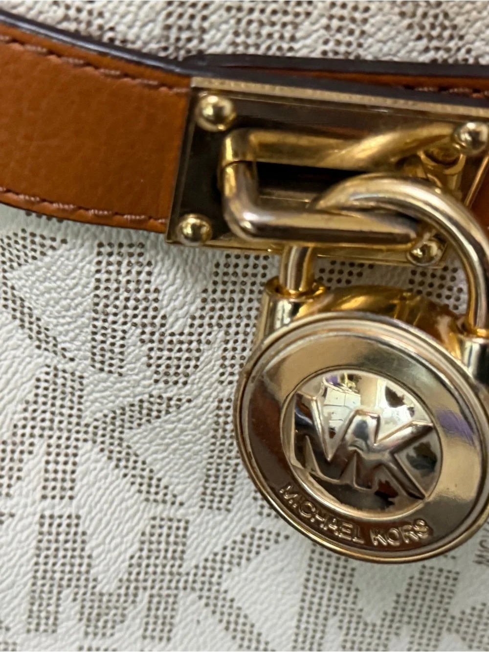Michael Kors Vanilla Signature Satchel with Caramel Trim